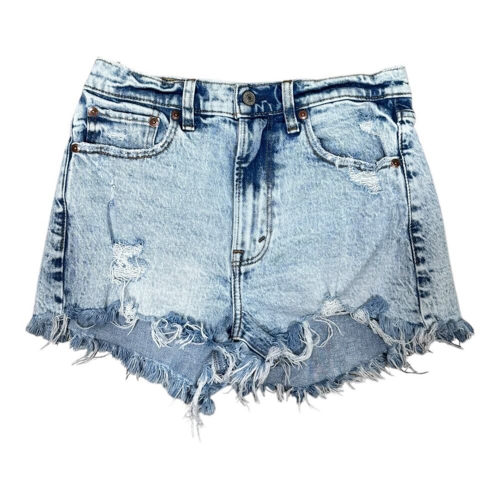 Abercrombie & Fitch The Mom Short High Rise 25 0 Distressed Denim Cutoffs Light